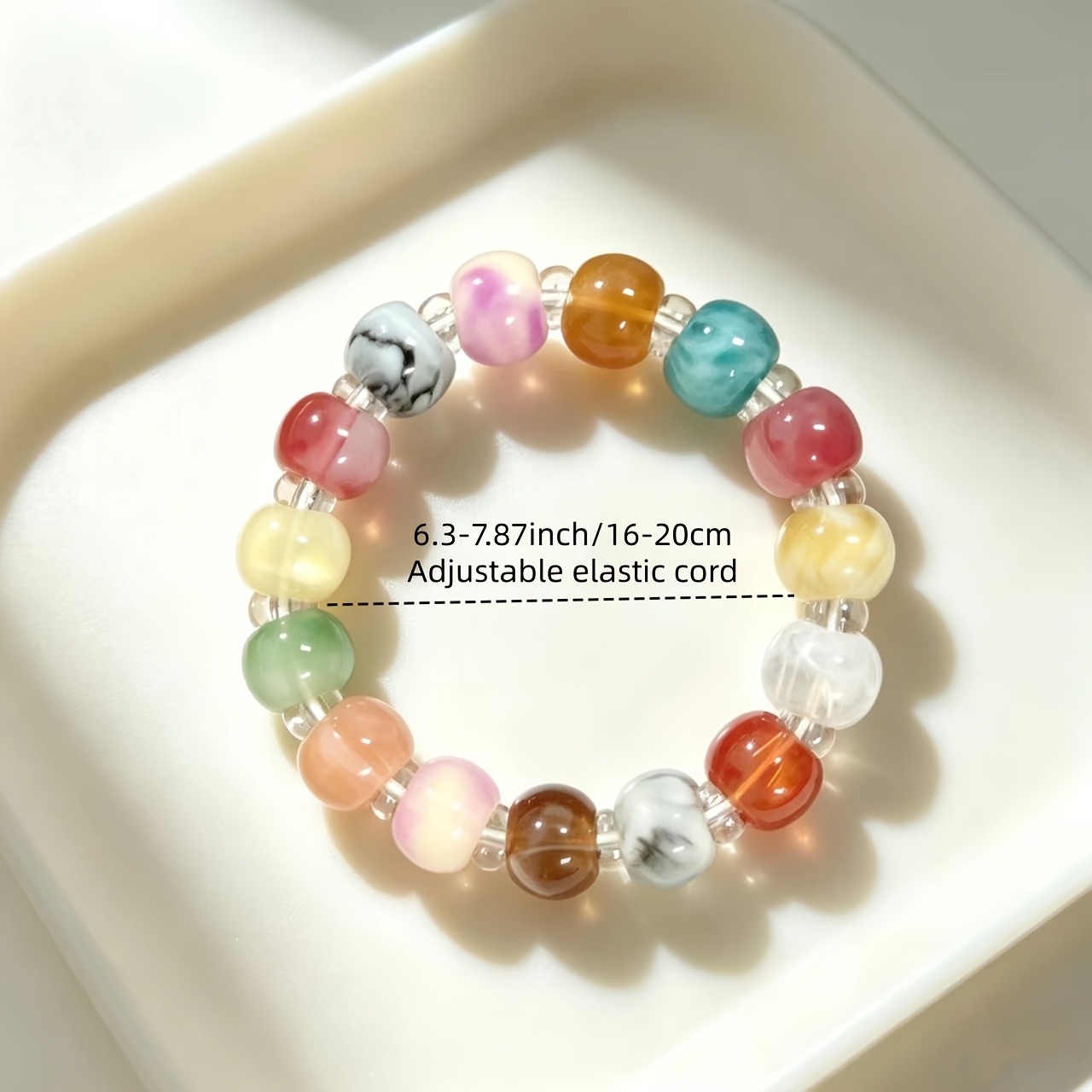 Multi-Color Texture Mixed Elastic Bracelet, Imitation Agate